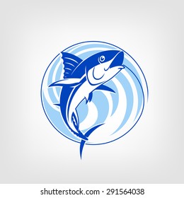 Tuna vector sign. Fishing logo. Catching fish on the hook.