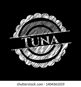 Tuna written on a chalkboard. Vector Illustration. Detailed.