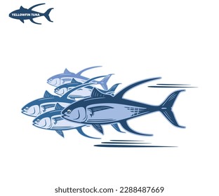 tuna yellowfin logo, SILHOUETTE OF GREAT FISH SWIMMING VECTOR ILLUSTRATIONS