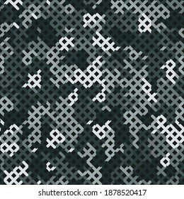 Tundra Camouflage Seamless Pattern Texure. Green White and Gray Halftones Artistic Graphic Modern Camo Net. Vector Military Camouflage Seamless Pattern Textile Print