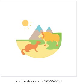 Tundra flat icon. Cold and treeless plain. Hard for plants and animals alike to survive. Mountain landscape. Wild animals. Biodiversity concept. 3d vector illustration