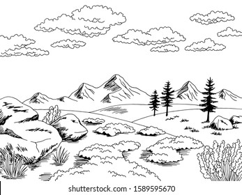 Tundra graphic black white landscape sketch illustration vector