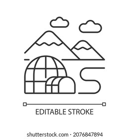 Tundra linear icon. Cold arctic region. Plain treeless landform. Polar desert. Northern biome. Thin line customizable illustration. Contour symbol. Vector isolated outline drawing. Editable stroke