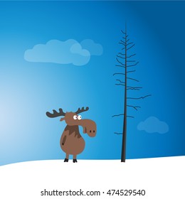 tundra moose near the dead tree