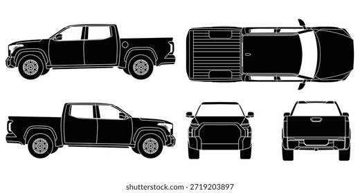 Silueta del coche del Vector de la recogida de la tundra aislada en el fondo blanco