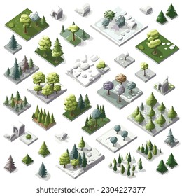 Tundra tile set isometric isolated on white