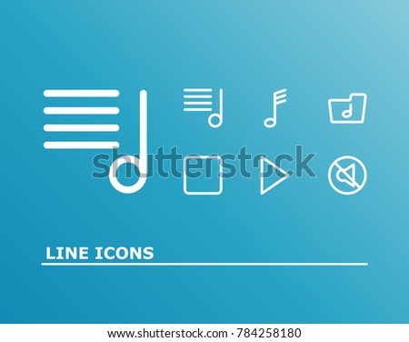 Tune and sound icon line set with stop, playlist and music folder. Pause related sound icon vector items for web UI logo design.