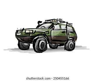 Tuned SUV, sketch for your design. Vector illustration