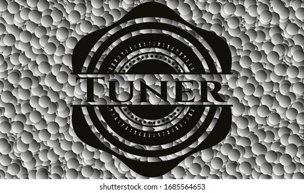 Tuner black emblem with bubbles background. Vector Illustration. Detailed.