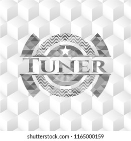 Tuner grey badge with geometric cube white background