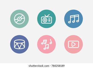Tuner and melody icon line set with musical notes, melody and start. Bass related melody icon vector items for web UI logo design.