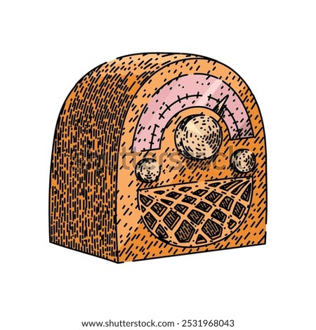 tuner retro radio hand drawn. broadcast transistor, dial antenna, receiver speaker tuner retro radio vector sketch. isolated color illustration