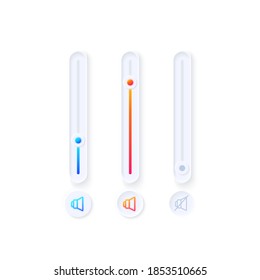 Tuner UI elements kit. Volume level adjustment. Music player isolated vector icon, bar and dashboard template. Web design widget collection for mobile application with light theme interface
