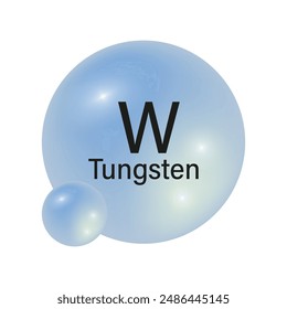 Tungsten element symbol. Shiny blue spheres. Chemical element icon. Vector illustration.