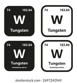 Símbolo de vetor de elemento de tungstênio com número atômico, massa atômica e bloco de grupo químico