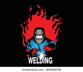 Tungsten Inert Gas Welder WithFlame Background Vector Illustration