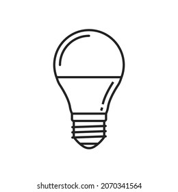 Wolfram Glühbirne, Glühbirne einzeln auf dünne Linie Symbol. Elektrische Vektoreinrichtung, die sichtbares Licht aus elektrischem Strom erzeugt. Glühkugel, durchsichtige Glühbirne mit Schraube