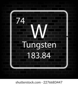 Tungsten neon symbol. Chemical element of the periodic table. Vector illustration.