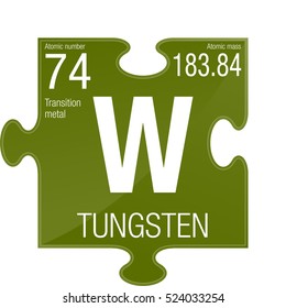 Tungsten symbol. Element number 74 of the Periodic Table of the Elements - Chemistry - Puzzle piece with green background