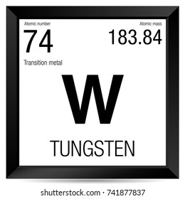 Tungsten symbol. Element number 74 of the Periodic Table of the Elements - Chemistry - Black square frame with white background