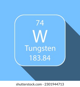 Tungsten symbol with long shadow design. Chemical element of the periodic table. Vector illustration.