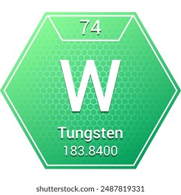 Tungsten (W) (074) Transition Metal - Fundamental Chemical Element, Periodic Table in Chemistry Symbol, Name, Atomic Mass, Number, Chemistry Hexagon Logo Icon Design, White Background