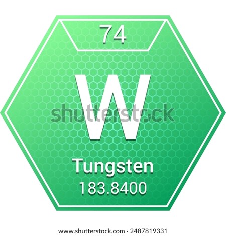 Tungsten (W) (074) Transition Metal - Fundamental Chemical Element, Periodic Table in Chemistry Symbol, Name, Atomic Mass, Number, Chemistry Hexagon Logo Icon Design, White Background