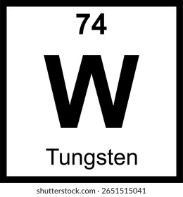 Tungstênio (W) tabela periódica de elementos azulejo. Ícone com número atômico 74. Metal de transição com o ponto de fusão mais alto, também conhecido como Wolfram.