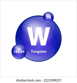 Tungsten, Wolfram (W) icon structure  chemical element round shape circle blue dark. 3D Illustration vector. Chemical element of periodic table Sign with atomic number. Study in science for education.