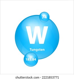 Tungsten, Wolfram (W) icon structure chemical element round shape circle light blue. Chemical element of periodic table Sign with atomic number. Study in science for education. 3D Illustration vector.