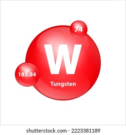 Tungsten, Wolfram (W) icon structure chemical element round shape circle red easily.  Chemical element of periodic table Sign with atomic number. Study in science for education. 3D Illustration vector