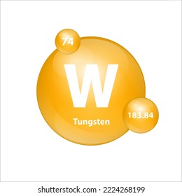 Tungsten, Wolfram (W) icon structure chemical element round shape circle yellow dark. Chemical element of periodic table Sign with atomic number. Study in science for education. 3D Illustration vector