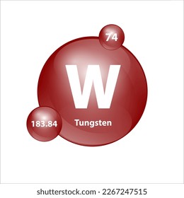 Tungsten, Wolfram (W) Icon structure chemical element round shape circle brown easily. 3D Illustration vector. Chemical element of periodic table Sign with atomic number Study in science for education