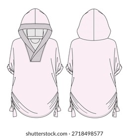 Túnica sudaderas con capucha maqueta Plantilla Vector diseño ilustración técnica.