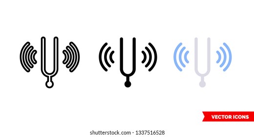 Tuning fork icon of 3 types: color, black and white, outline. Isolated vector sign symbol.