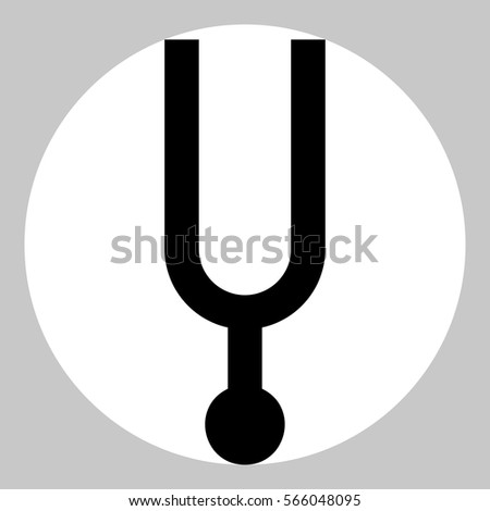 Tuning fork icon. Black icon in white circle at gray background. 