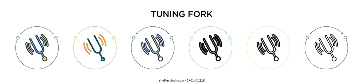 Tuning fork icon in filled, thin line, outline and stroke style. Vector illustration of two colored and black tuning fork vector icons designs can be used for mobile, ui, web