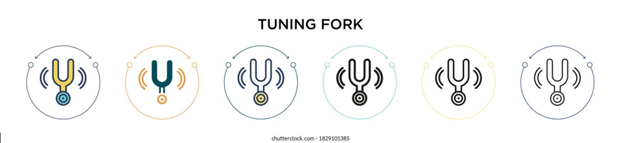 Tuning fork icon in filled, thin line, outline and stroke style. Vector illustration of two colored and black tuning fork vector icons designs can be used for mobile, ui, web