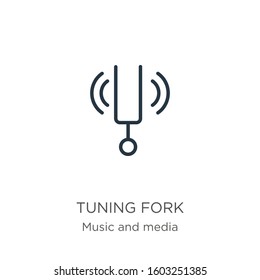 Tuning fork icon. Thin linear tuning fork outline icon isolated on white background from music collection. Line vector sign, symbol for web and mobile