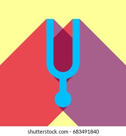 Tuning fork icon. Vector. Deep sky blue icon with two flat violet and raspberry semitransparent shadows on canary background.