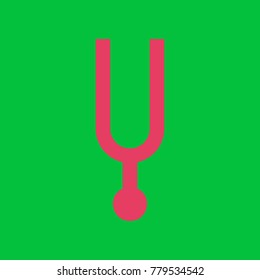 Tuning fork icon. Vector. Paradise pink icon on dark pastel green background.