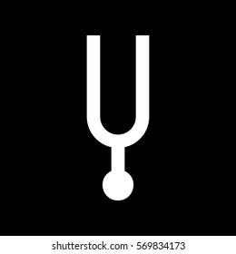 Tuning fork icon. White icon on black background.