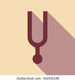 Tuning fork icon. Wine color icon with rosy brown flat style shadow path on wheat background.
