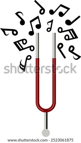 Tuning Fork with Music Note Illustration	Isolated on White Background