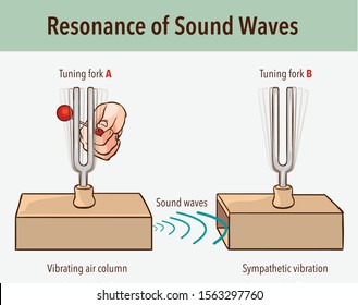 Tuning Fork Resonance Experiment. When One Tuning Fork Is Struck, The Other Tuning Fork Of The Same Frequency Will Also Vibrate In Resonance