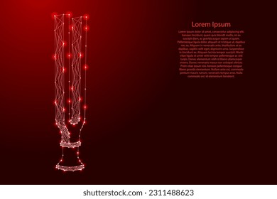 Tuning fork, tool for tuning musical instruments, from futuristic polygonal red lines and glowing stars
