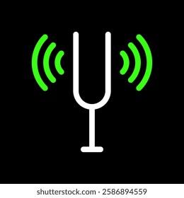 Tuning fork vector icon in line style design for website, app, UI, isolated on black background. Editable stroke. EPS 10 vector illustration.