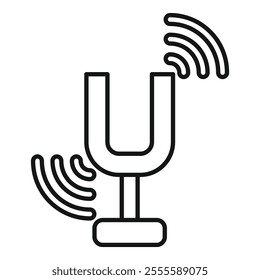 Tuning fork vibrating at a specific frequency, generating sound waves, scientific instrument for sound and frequency