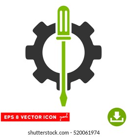 Tuning Options Gear EPS vector pictogram. Illustration style is flat iconic bicolor eco green and gray symbol on white background.