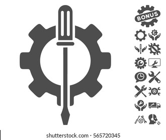 Tuning Options Gear icon with bonus configuration design elements. Vector illustration style is flat iconic gray symbols on white background.